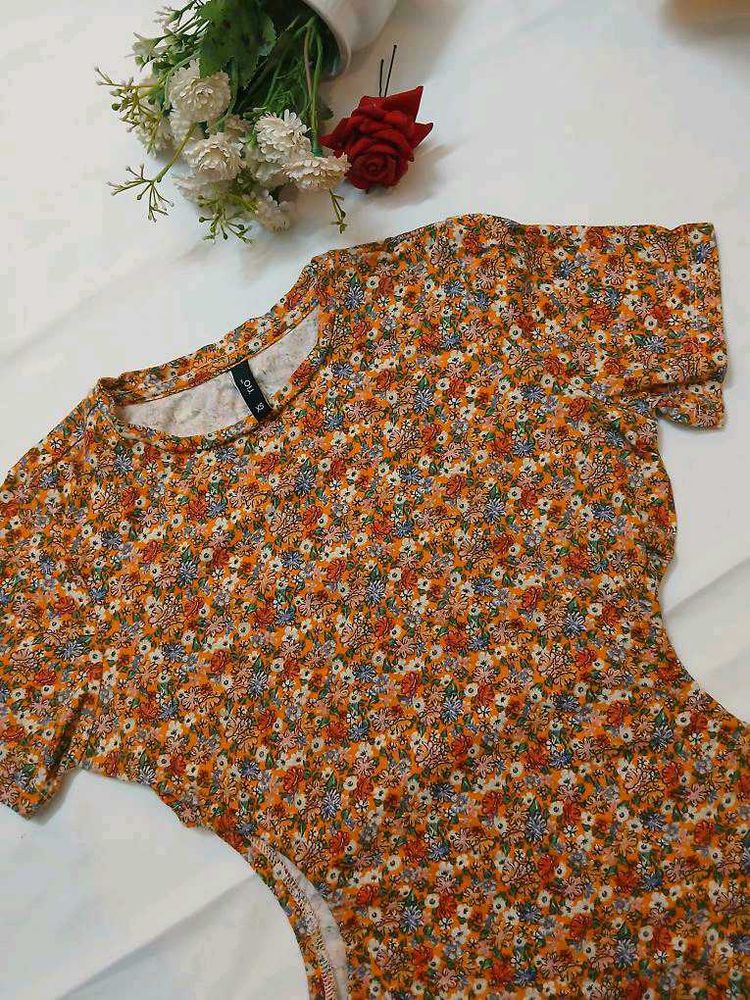 Rio Orange Floral Cutout Bodycon Dress 🌸✨