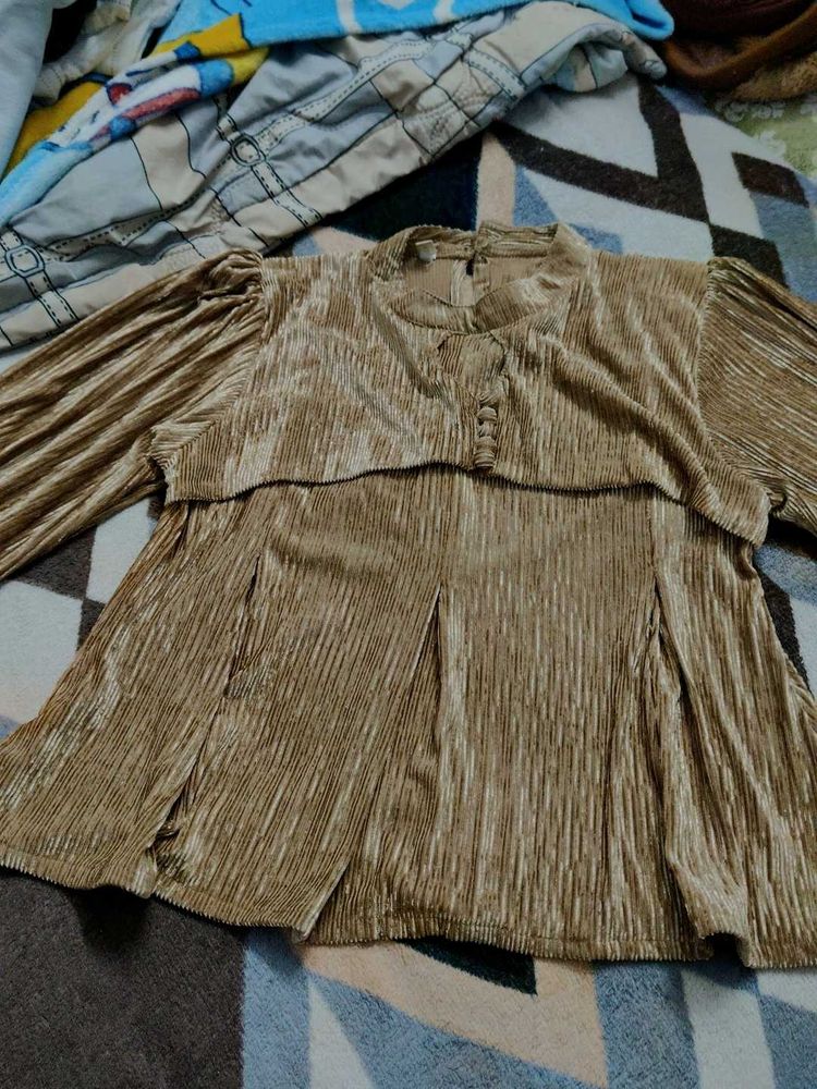 Elegant Gold Pleated Top