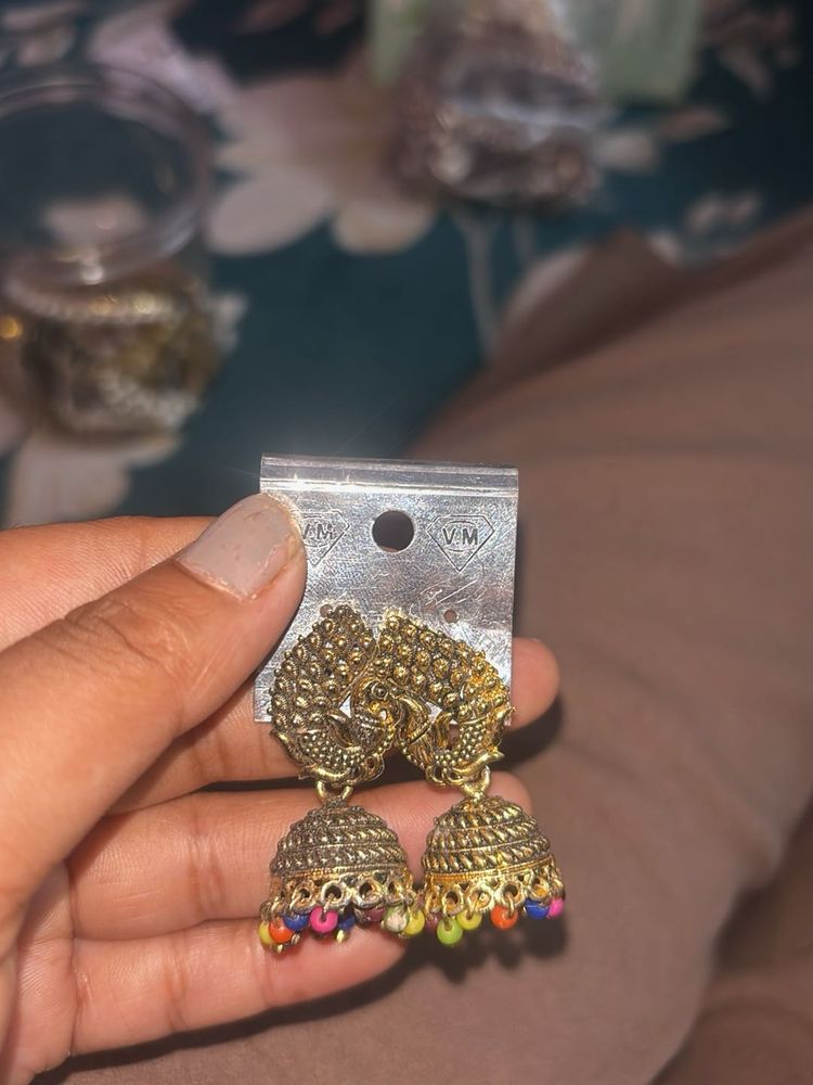 Peacock Jhumka Earrings