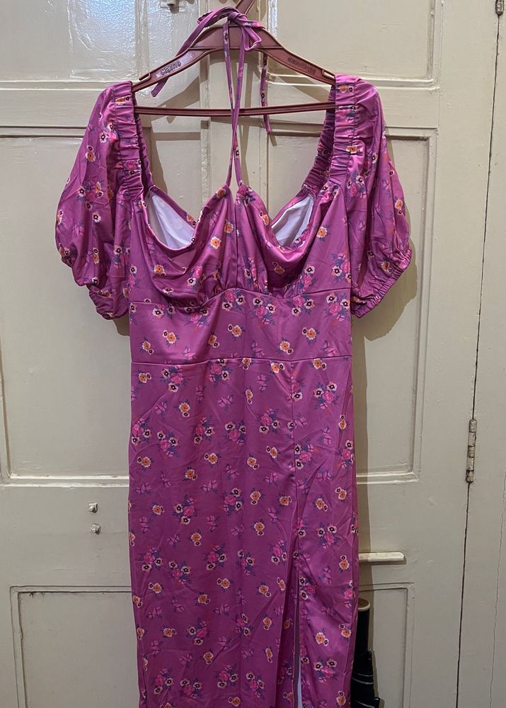 Floral Print Dress with Slit