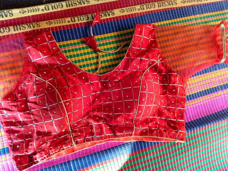 Red Embellished Saree Blouse