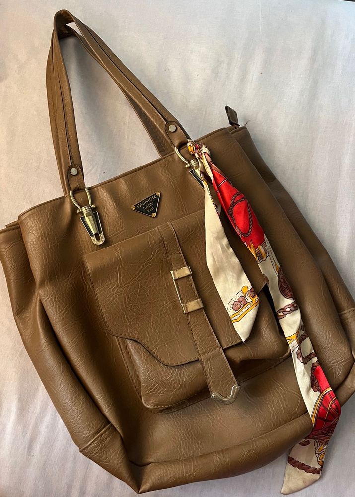 Brown Tote Bag with Scarf