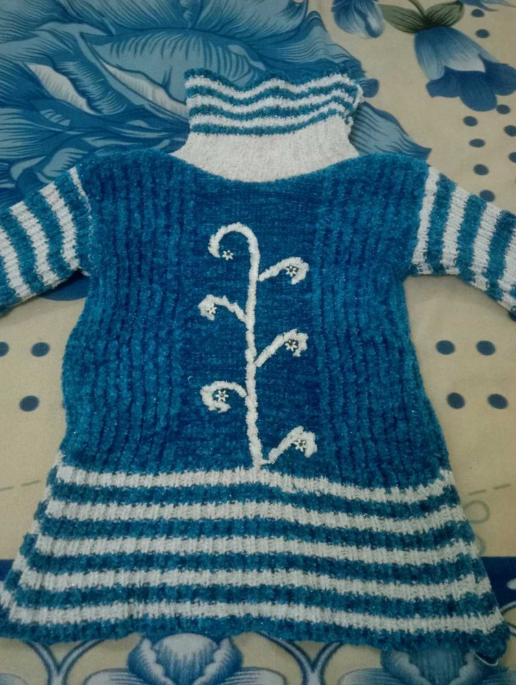 Hand-knitted Blue Sweater