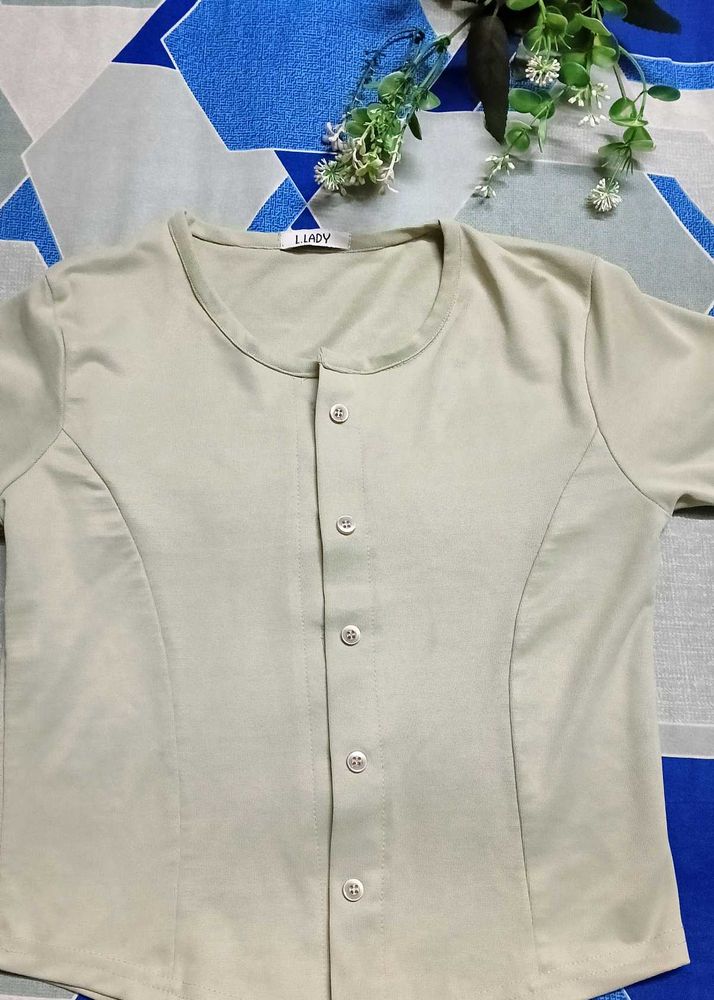 I Lady Beige Button Down Top