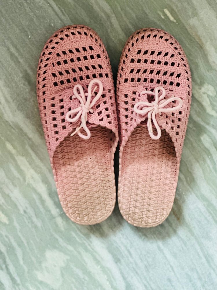 Pink Crochet Slip-on Sandals