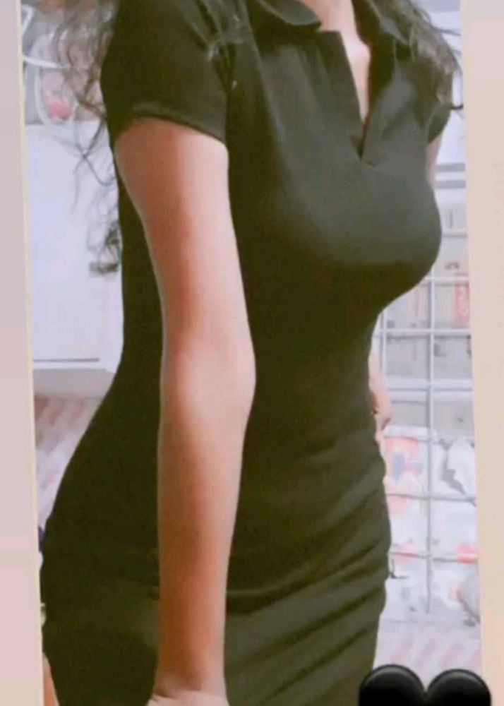 Ribbed Black Midi Dress