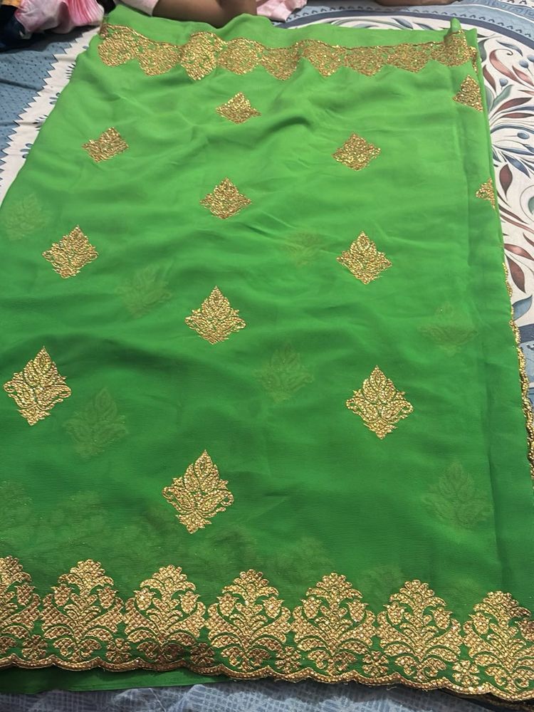 Green Stone Work Saree