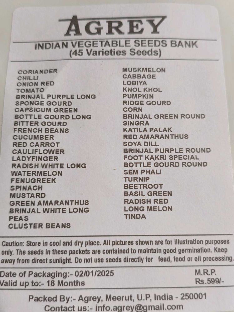 Agrey Indian Vegetable Seeds Bank (44 Varieties)