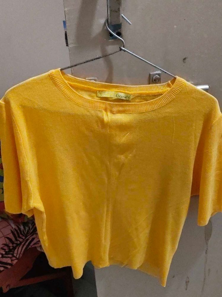 Yellow Cropped Knit Top