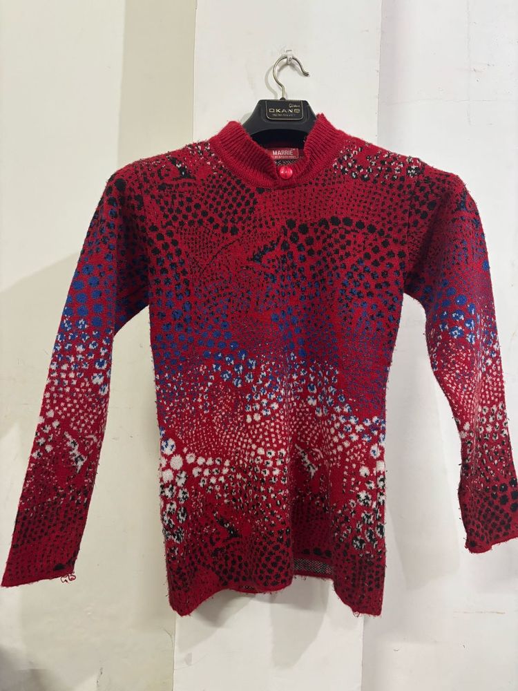 Red Patterned Knit Sweater