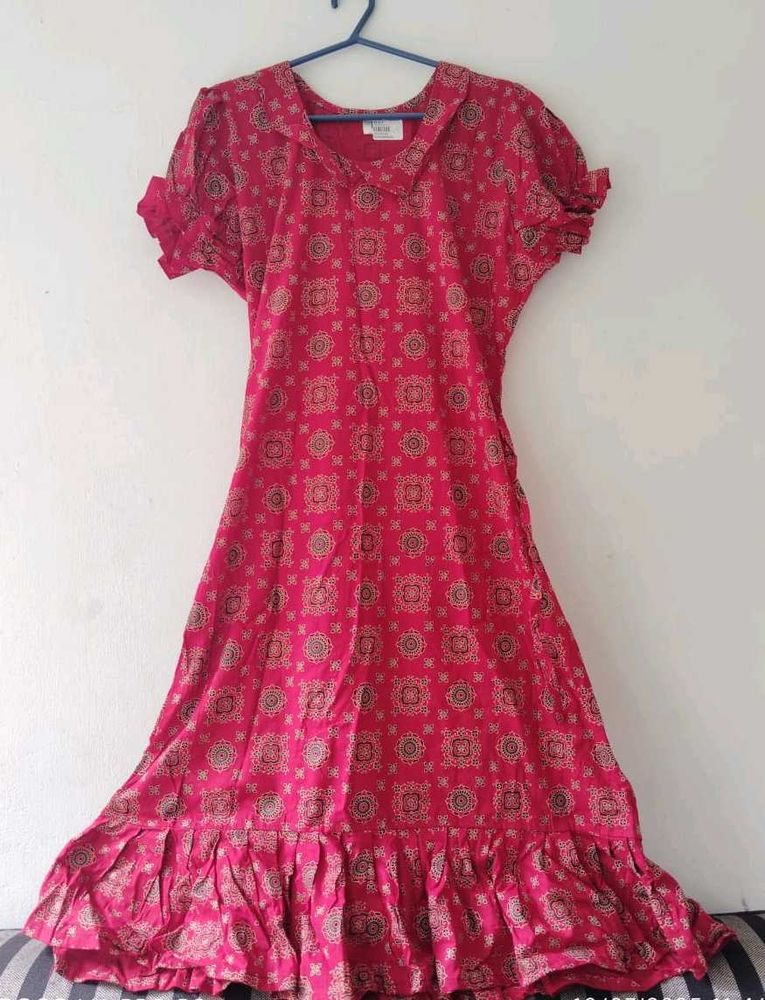 Retro Pink Print Midi Dress