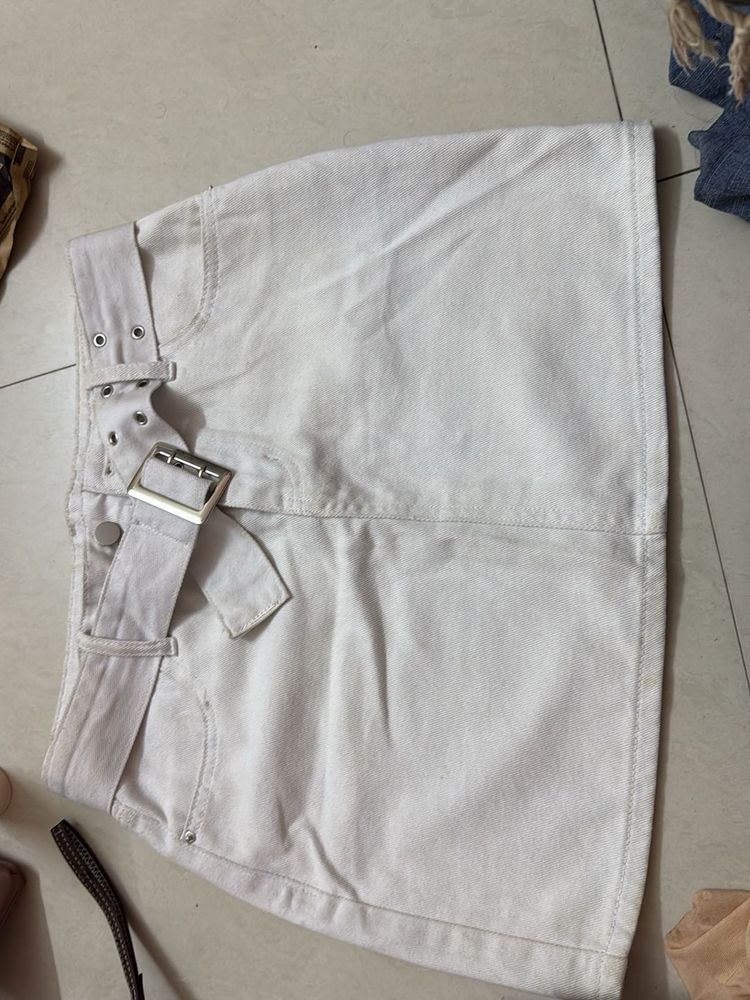 Urbanic White Denim Mini Skirt