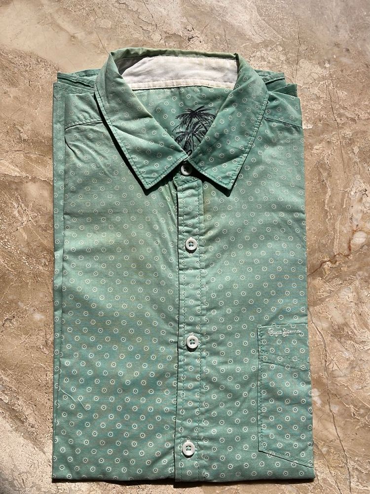 Men&#39;s Casual Green Print Shirt