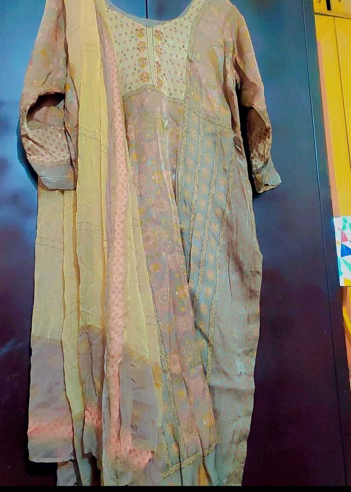 Khaki Color Suit Salwar &amp; Dupatta For 44 Bust