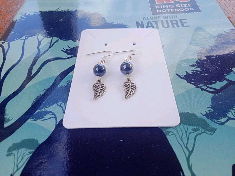 Silver Oxidised Leaf Charm Earrings