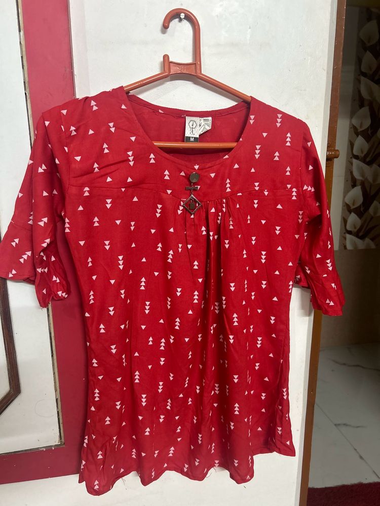 Red Printed Top - Medium