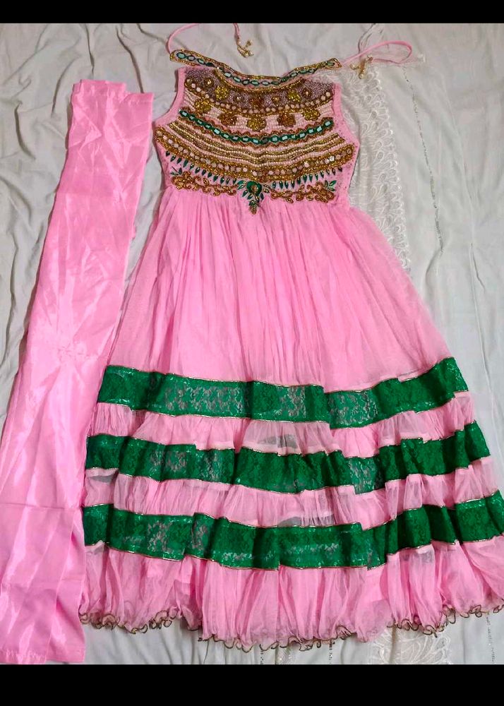 PINK ETHINIC GOWN WITH SET OF THREE