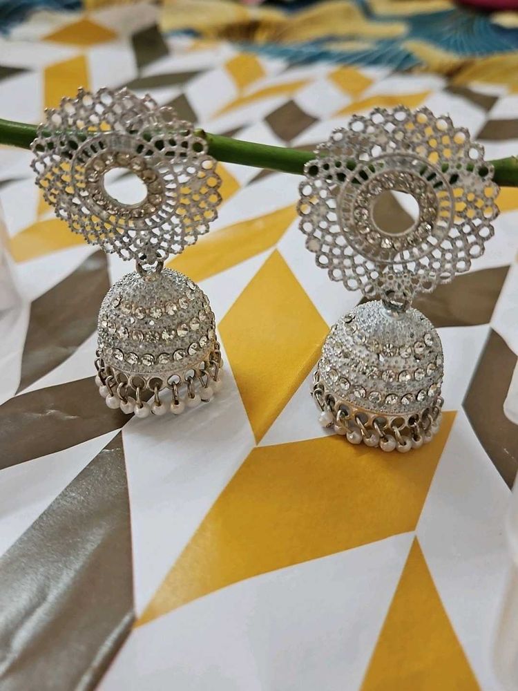 Silver Jhumka Earrings,multicolor Pecock Earring