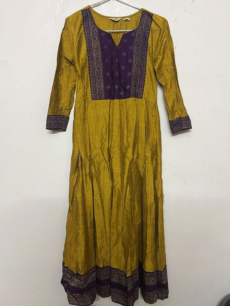 Elegant Mustard &amp; Purple Anarkali Kurta💜