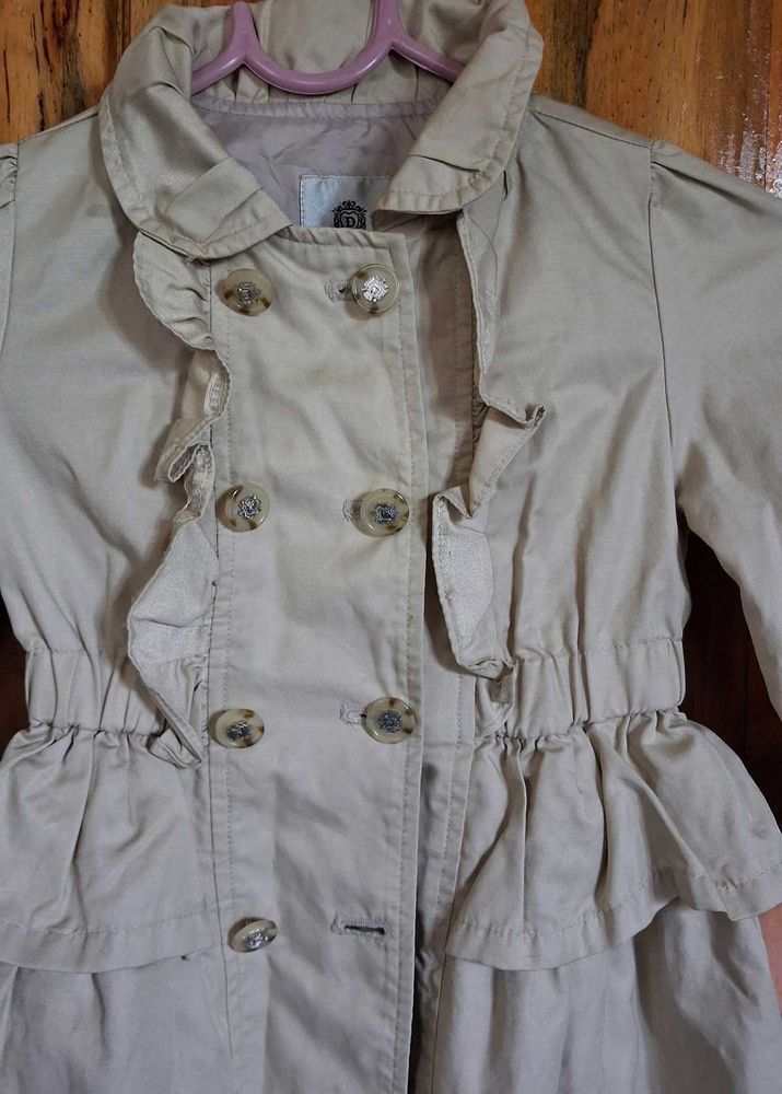 Ruffled Beige Trench Coat