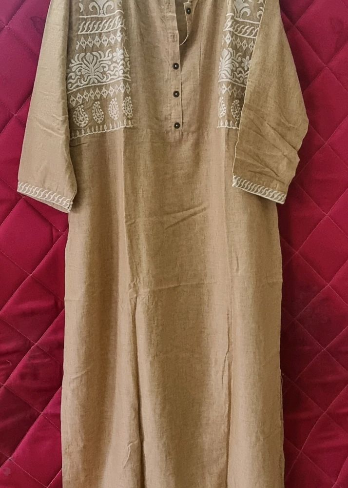 Warm Tan Kurta with Embroidery XXL