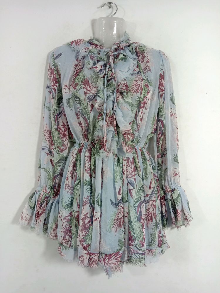 Sky Blue Floral Dress Like Shorts   (Women&#39;s)