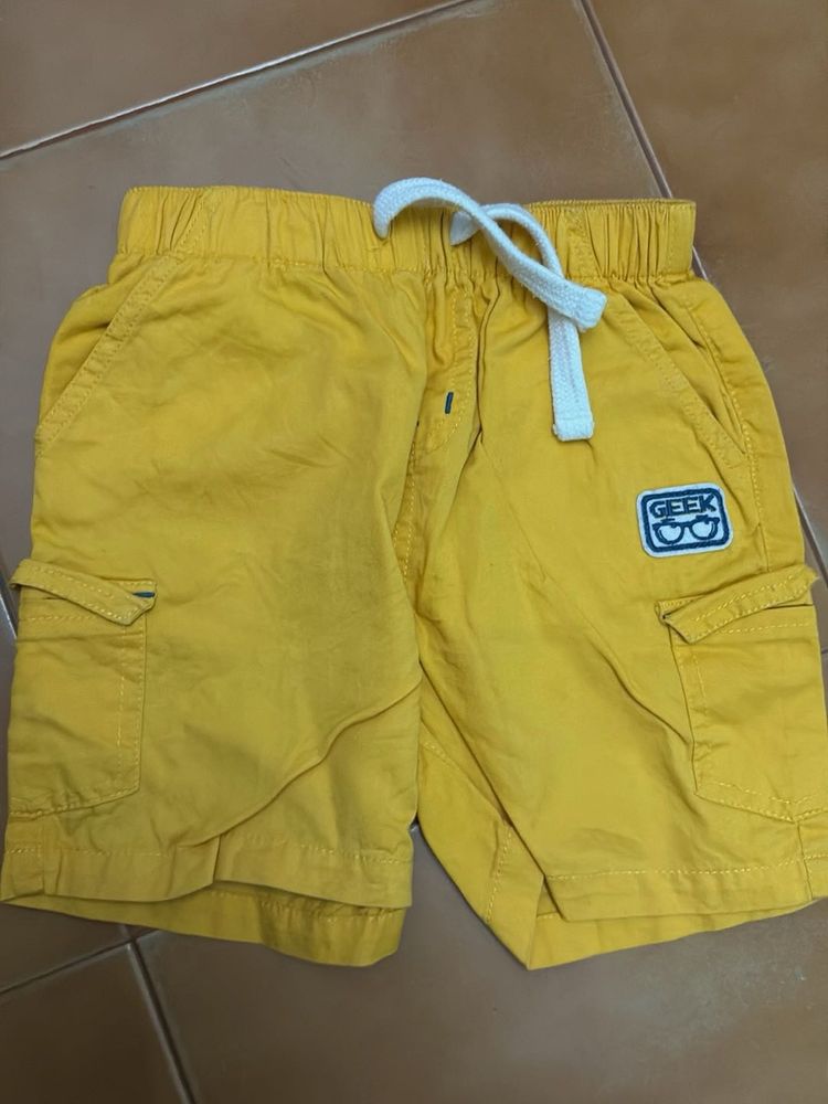 Boys Yellow Cotton Shorts
