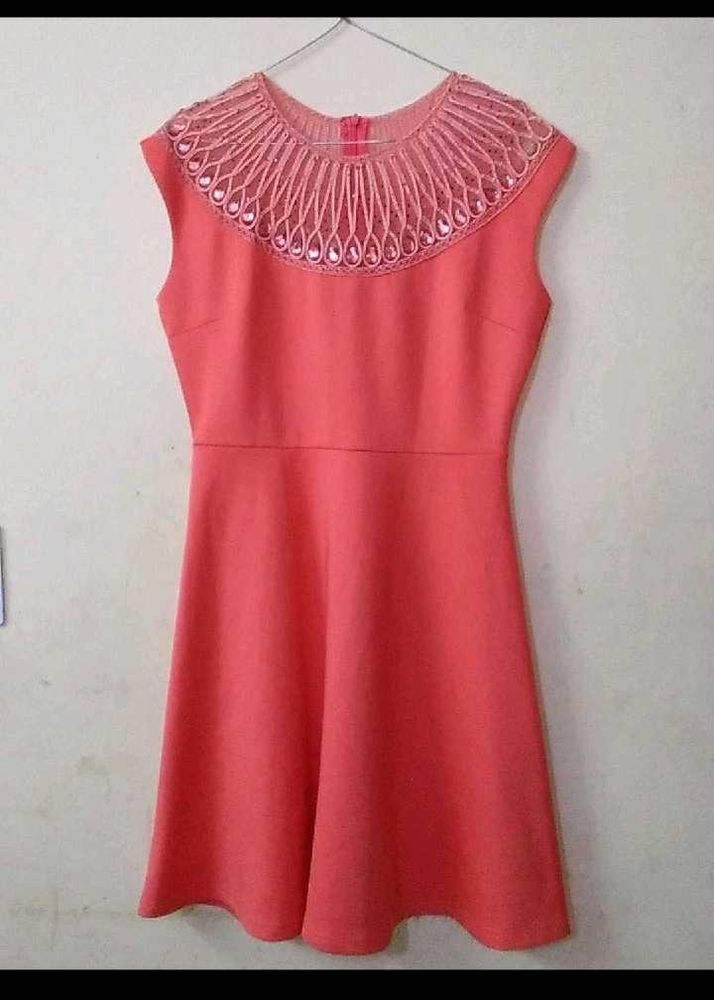 Beautiful Dress With Stone Neckline.