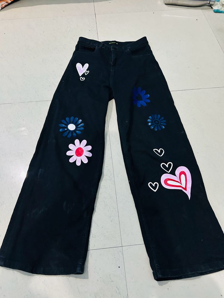 Black Floral Denim