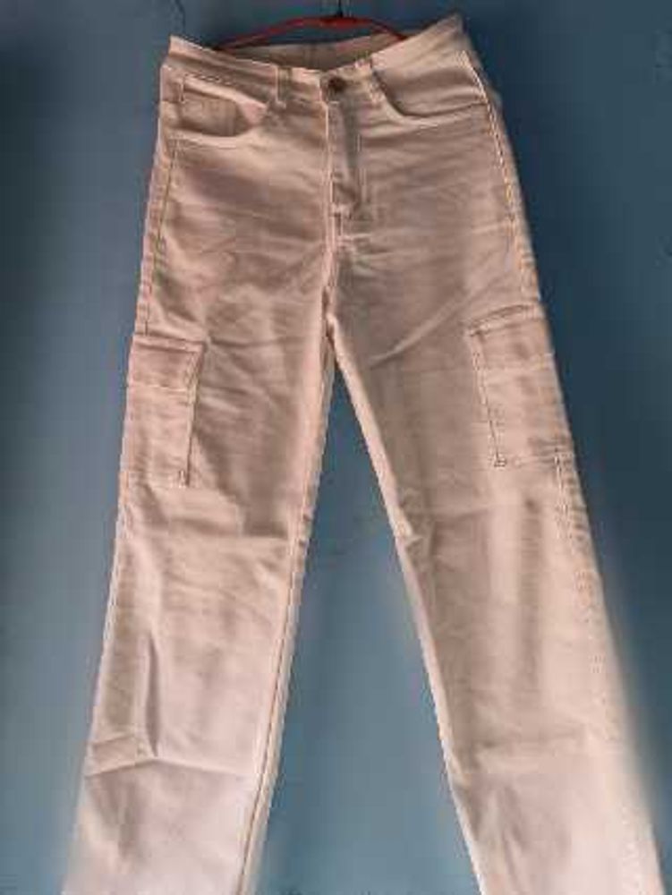 White Cargo Style Pants