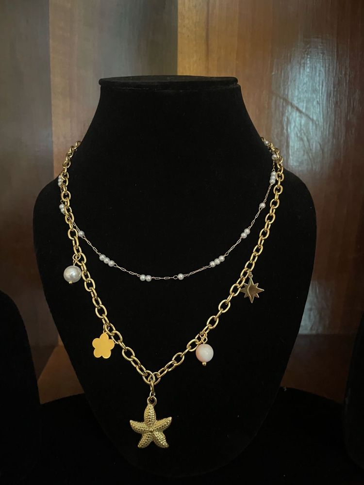 Layered Starfish Charm Necklace