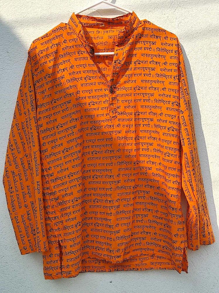 Full Sleeve Orange Kurta| Black Sanskrit Mantra