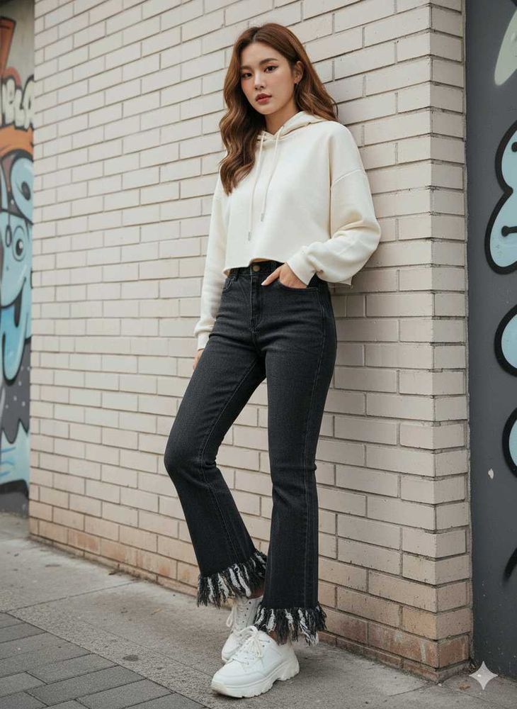 Korean Fringe Hem Denim Jeans