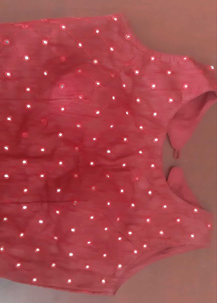 Maroon Mirror Work Padded Blouse