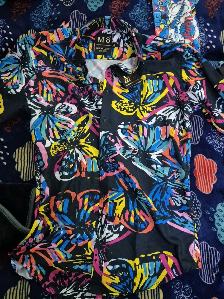 Colorful Butterfly Print Shirt