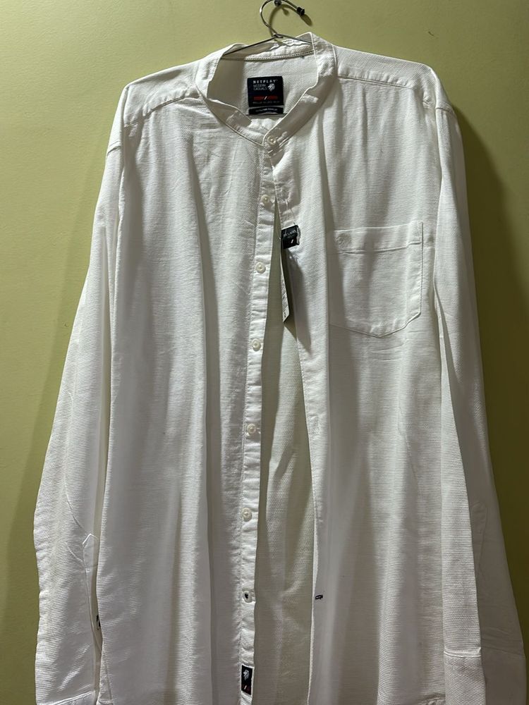 White Chinese Collar Shirt