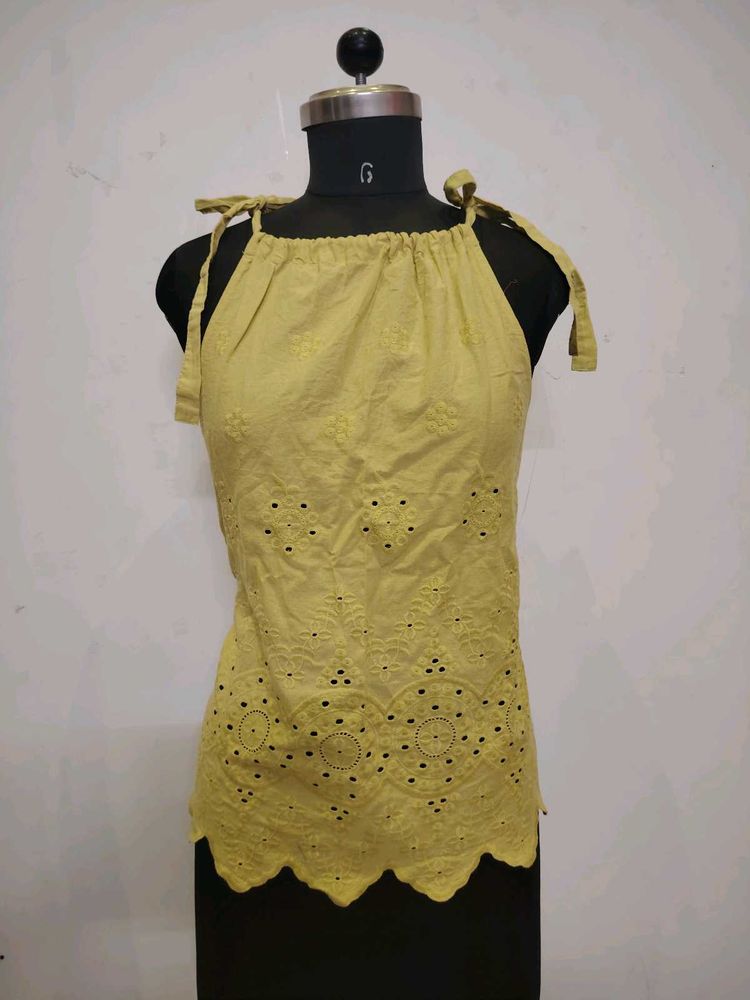 Yellow Embroidered Tank Top