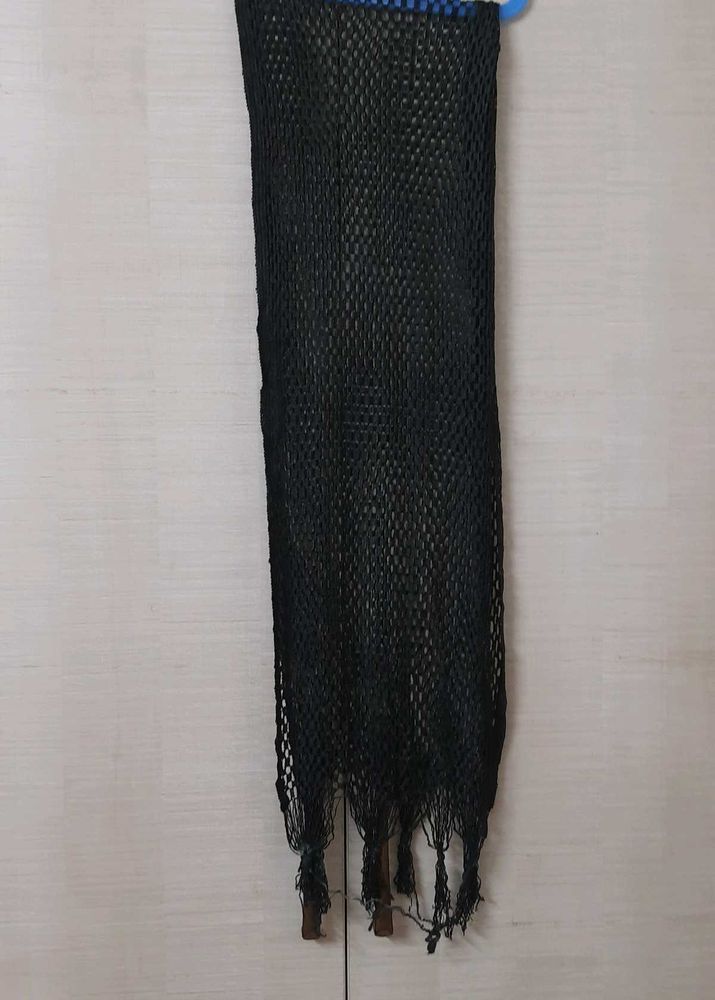 4 shawls/scarfs-blue,white,black,all netted.1brown