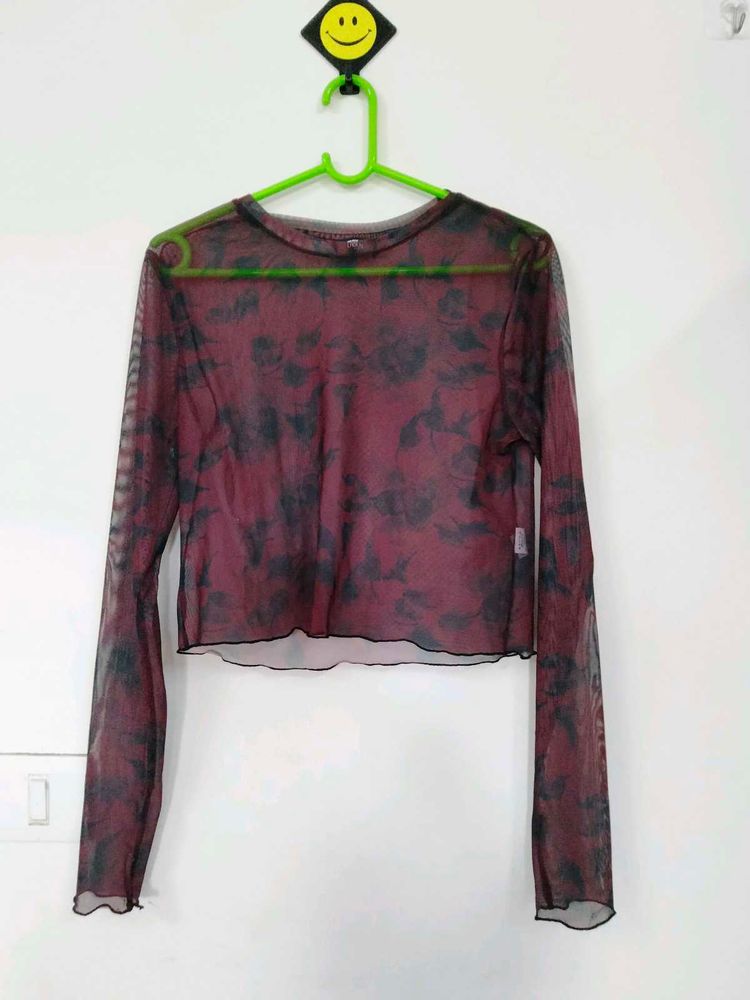Floral Print Sheer Mesh Top