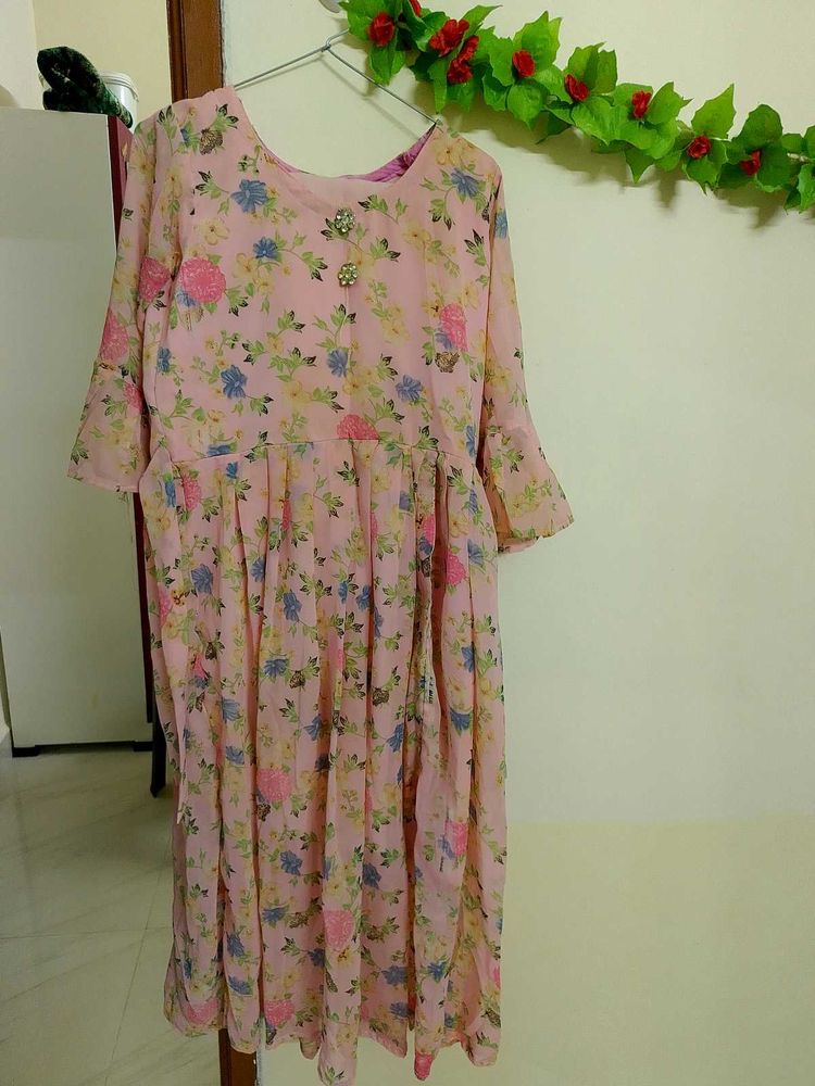 Beautiful Pink Frock With Straight Paint
