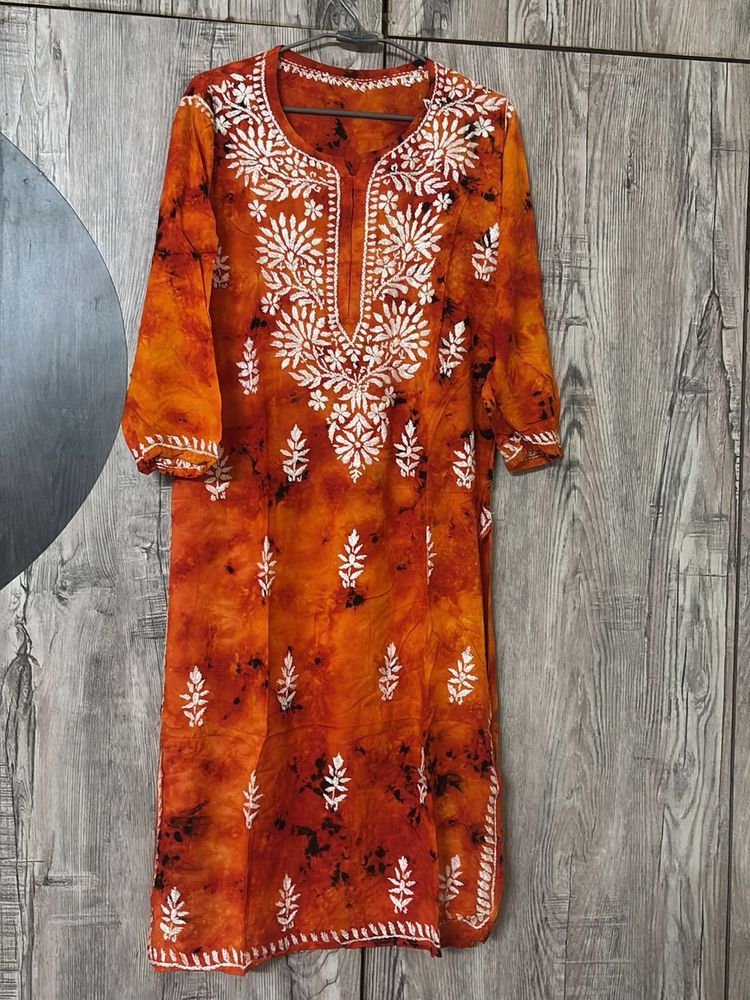 Orange Embroidered Kurta