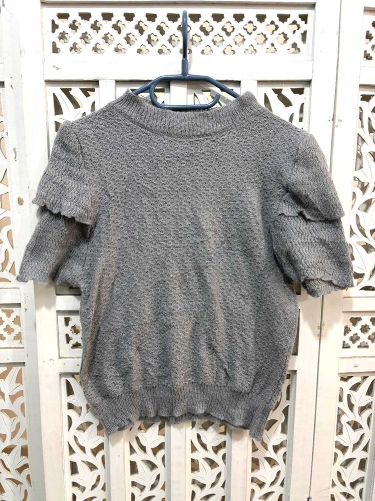 🎀BUY1 GET1 FREE Gray Knit Short Sleeve Top C