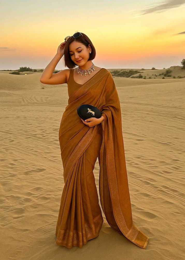 💛Elegant Brown Saree✨