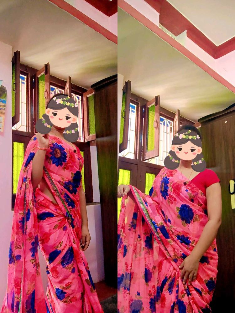 DGITAL PRINT,FLORAL PRINT SOFT GEORGETTE SARI(Pink