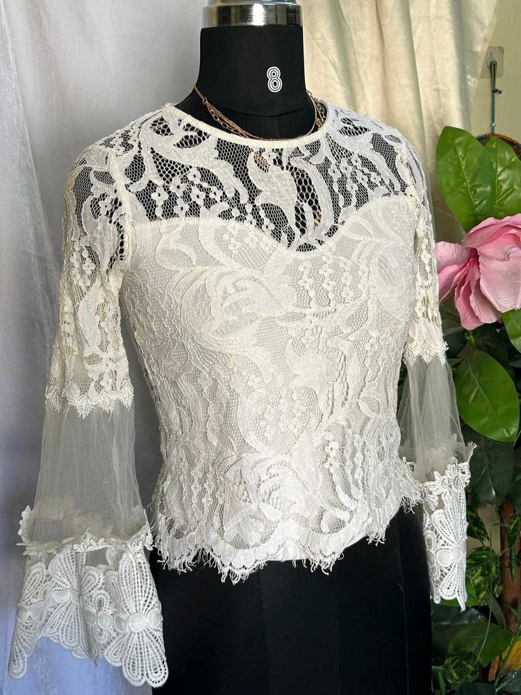 Embroidered Net Top