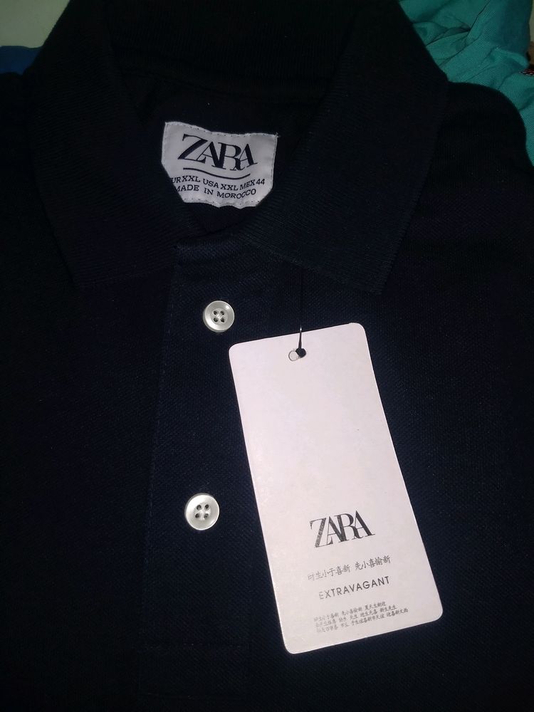 Zara Premium Quality Polo Neck T Shirt . Made In Morocco . Black Colour. No Bargain. New With Tagg