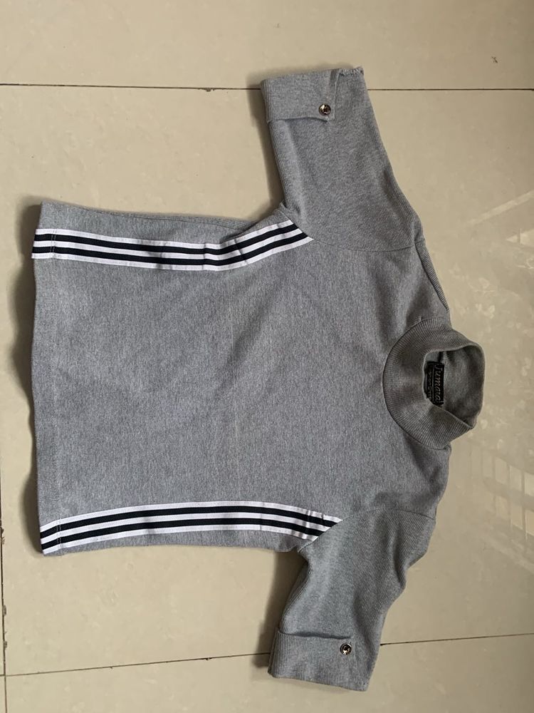 Gray Striped Long Sleeve Top