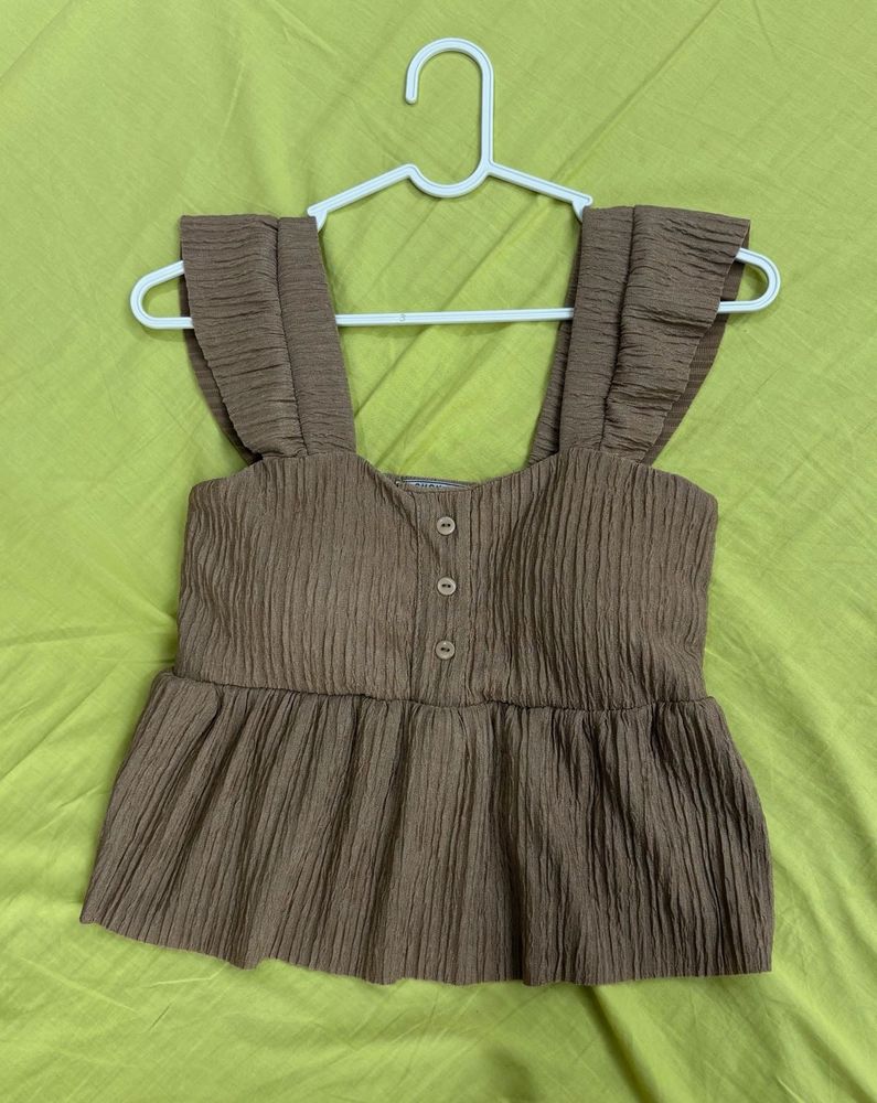 Brown Ruffle Paded Top