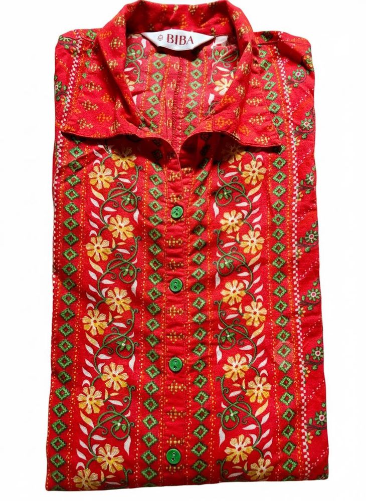 BIBA Red Floral Print Top/kurti