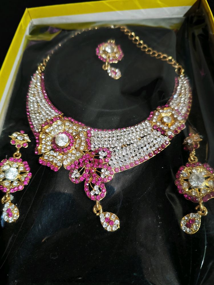 Pink Stone Necklace &amp; Earring